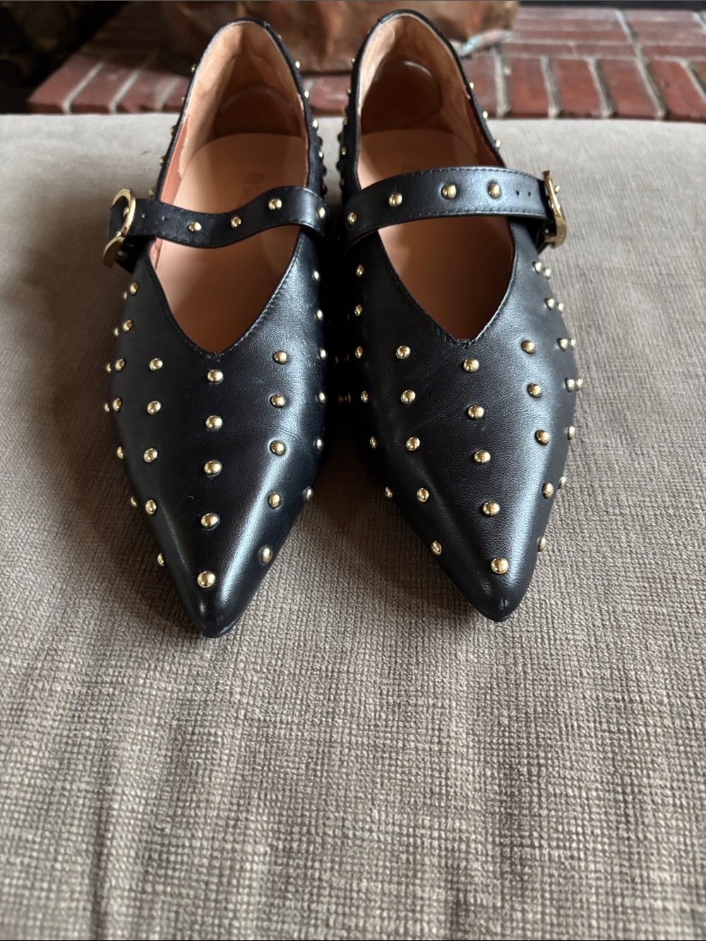 Bared Footwear Black Pointed Mary Jane Flats with Gold Studs - Picture 5 of 6